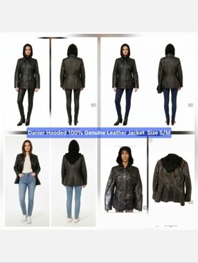 Danier Hooded 100% Genuine Leather Jacket Size S/M